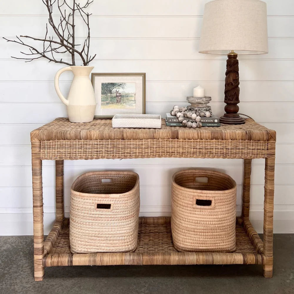 Classic Console Table | Handwoven Cane Hallway Table