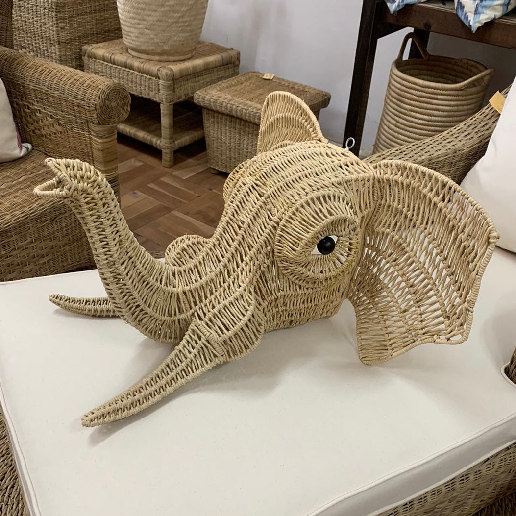 Woven Elephant Animal Head Wall Mount - Decor