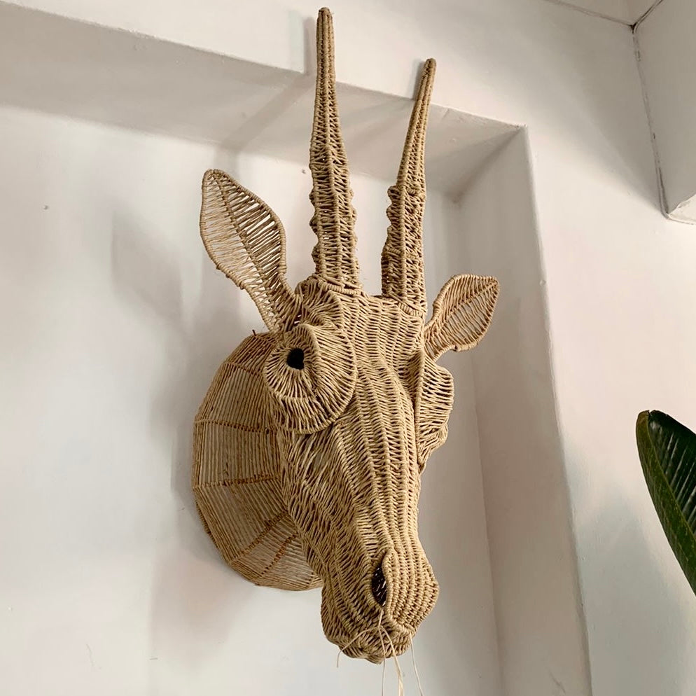 Woven Gemsbok Antelope Animal Head Wall Mount - Decor