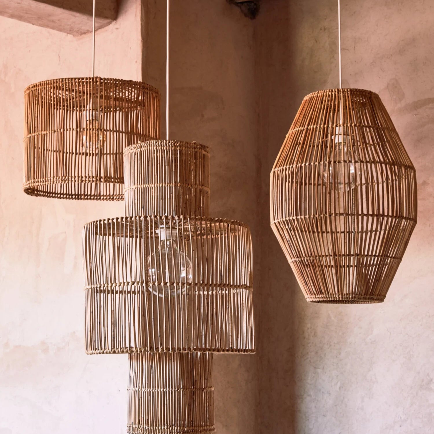 Lampshade in rattan 'hangtube'/set 4/